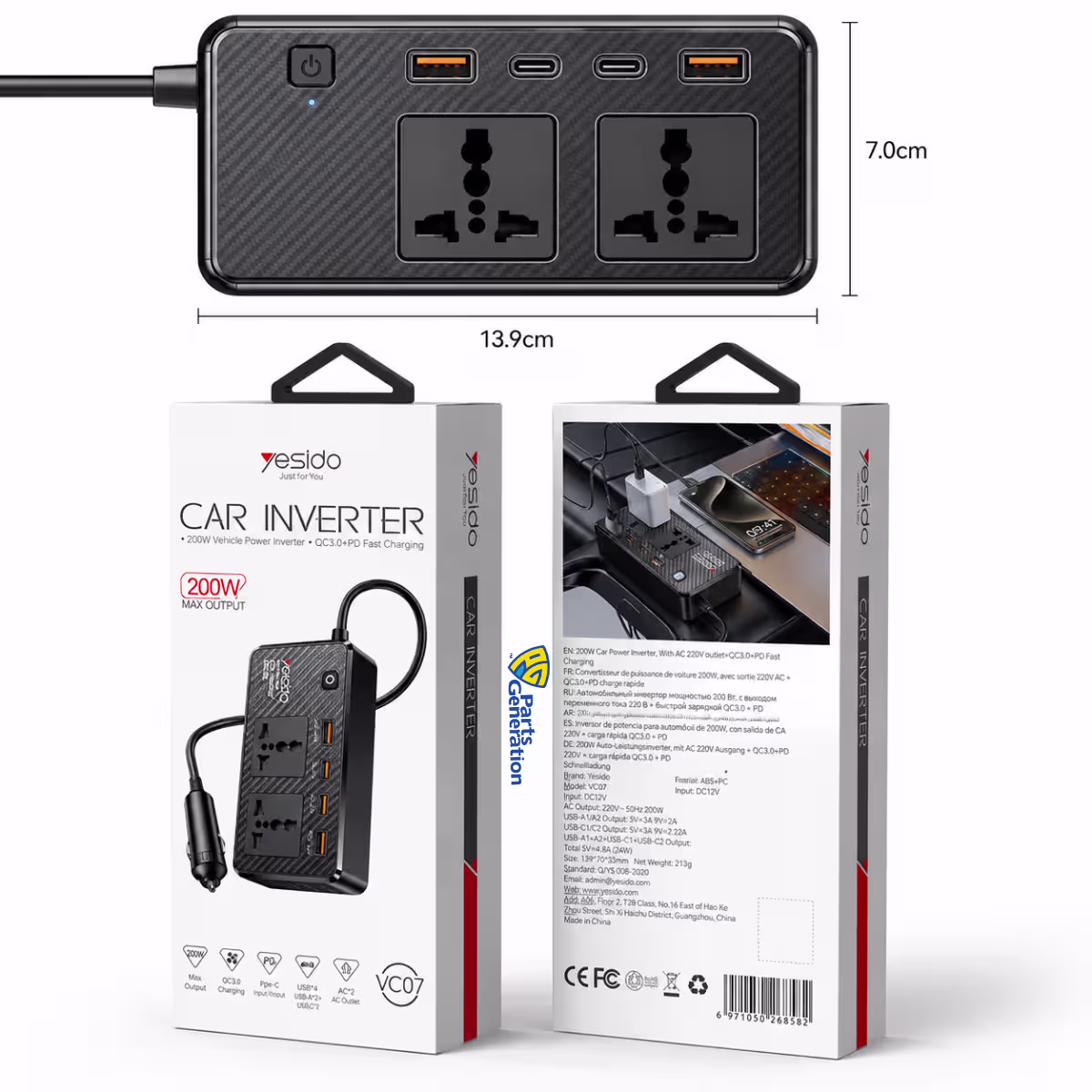 YESIDO VC07 200W CAR POWER INVERTER